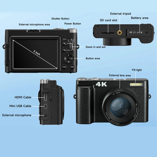 MELCAM™ 4K Digital Camera – 48MP Autofocus Vlogging Cam with Flip Screen